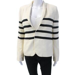 Each x Other Unisex Striped Wool Blazer Button Beige V-Neck Long Sleeve Size M